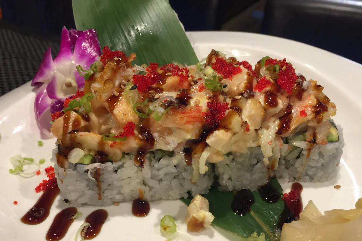 Special sushi roll with crab and tobiko at Yahao Asian Cuisine，an Asian Fusion Restaurant in Great Neck